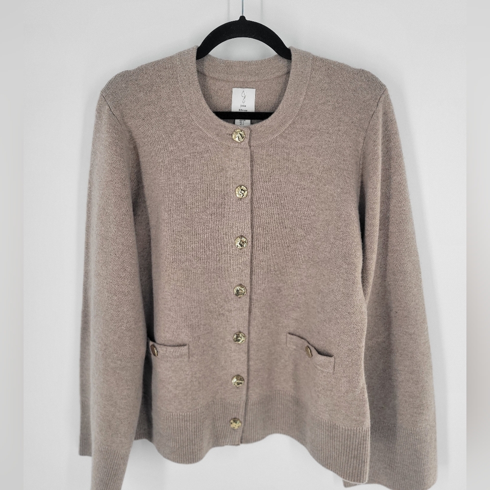 JOIE Wool & Cashmere Blend 2 Pocket Cardigan w Gold Buttons Beige XL NWT